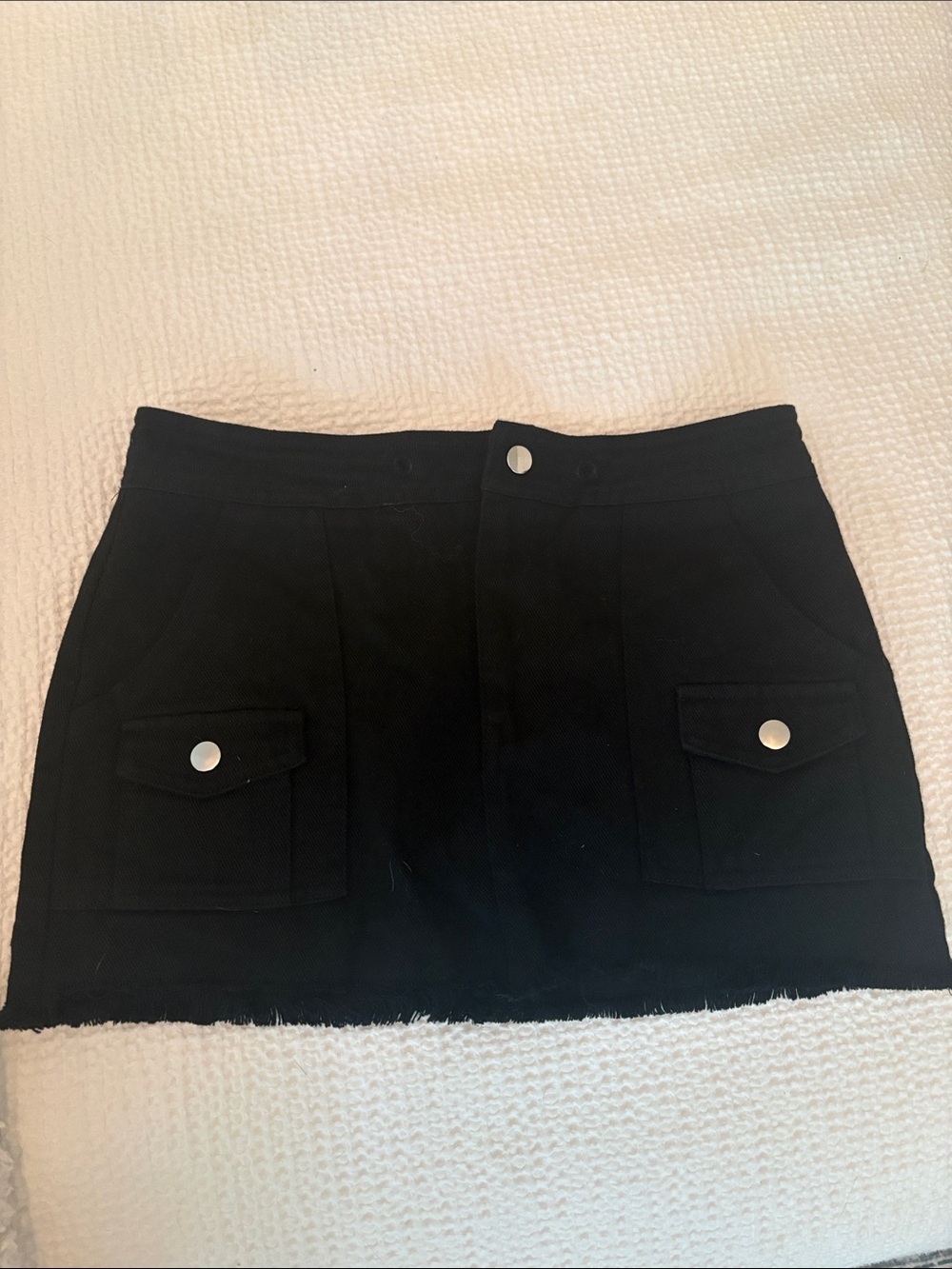 Black Mini Skirt with Snap-Front Flap Pockets